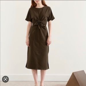 Modern Citizen McKenna Tie-Back Wrap Dress Dark Olive Color Side Pockets